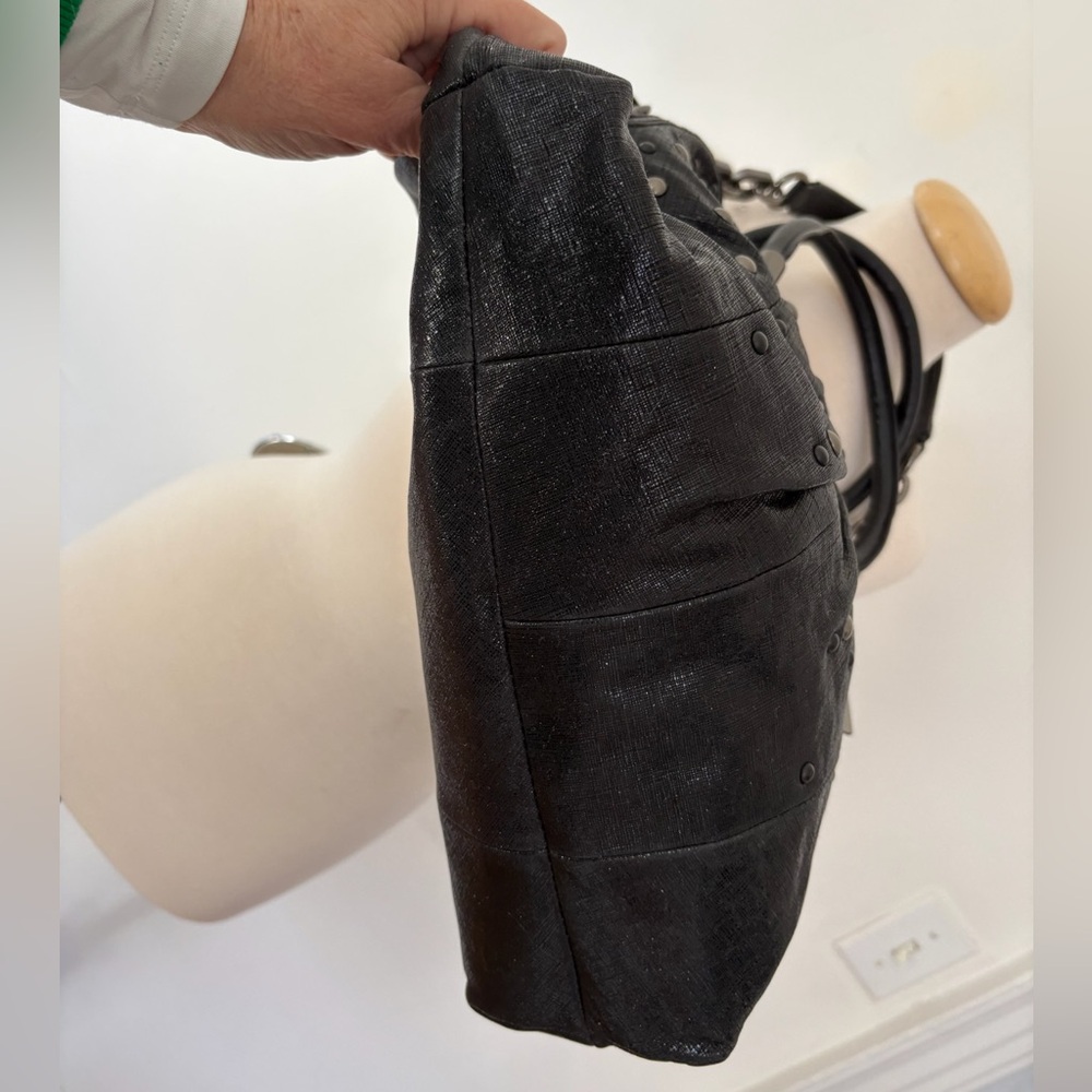 Limited Edition Coach Kristin Studded Pleated Leather Satchel Bag Black w DstBg - Picture 4 of 7